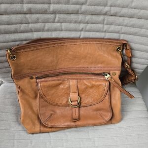 FOSSIL Long Live 1954 Vintage Brown Leather Pebbled Shoulder Bag Purse